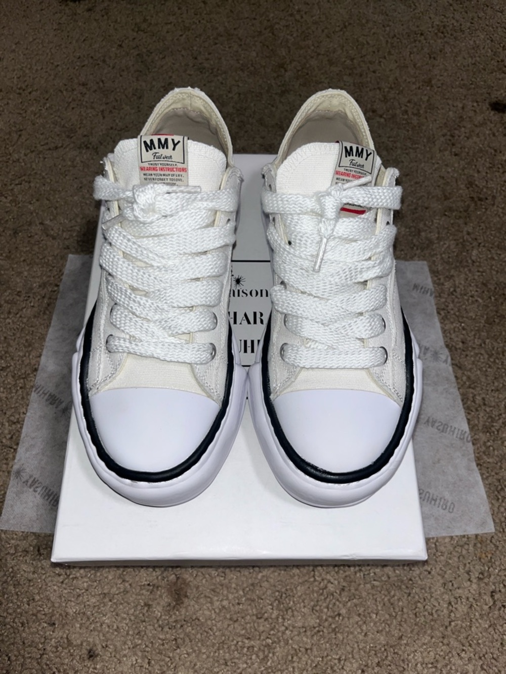 Miharayasuhiro White Canvas Low-Top Sneakers with Black Trim